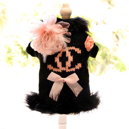 Elegant Bow Knit Dog Sweater Dress
