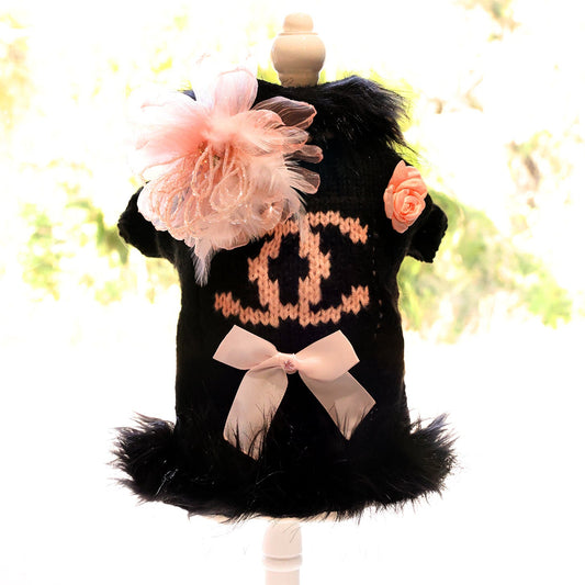 Elegant Bow Knit Dog Sweater Dress