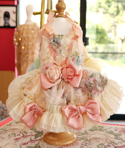 Floral Princess Dog Dress Ball Gown Trailing