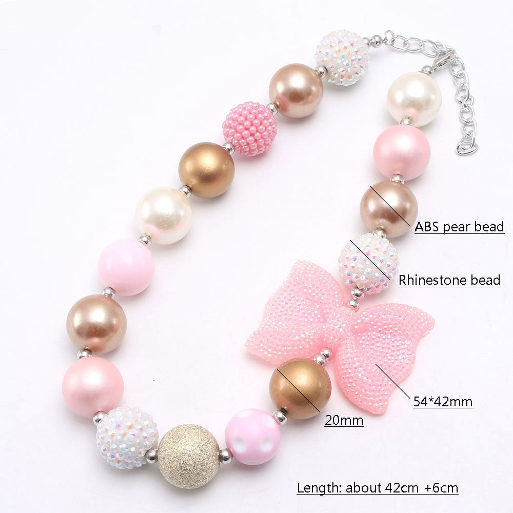 Pink Gold bow pet necklace material diagram with mixed 20 mm beads