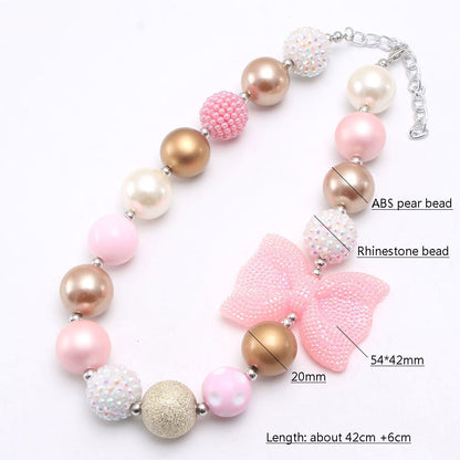 Pink Gold bow pet necklace material diagram with mixed 20 mm beads