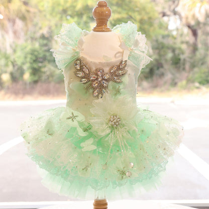 Mint Green Crystal Tulle Pet Party Dress