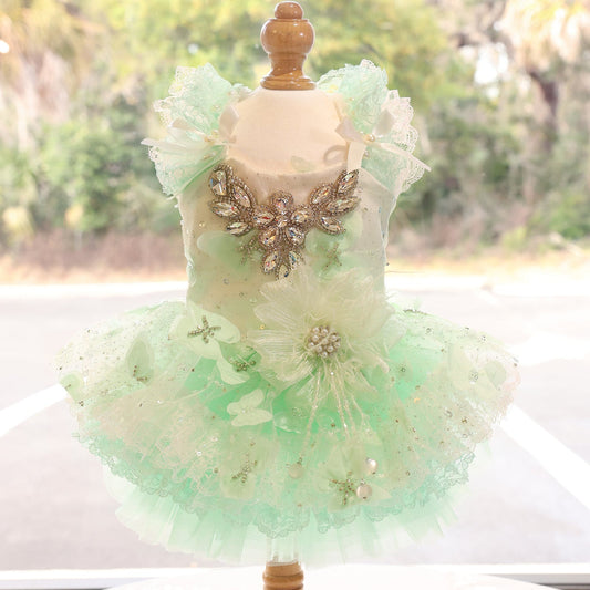 Mint Green Crystal Tulle Pet Party Dress