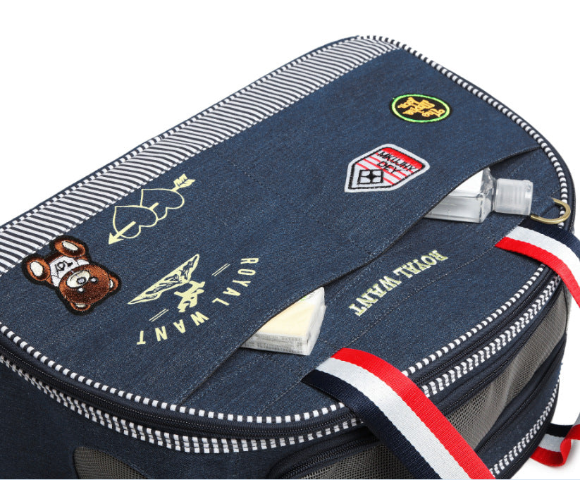 Denim Pet Carrier Bag with Mesh Panels
