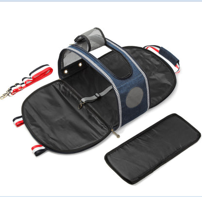 Denim Pet Carrier Bag with Mesh Panels