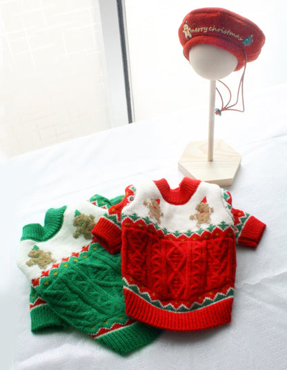 Christmas Dog Sweater  Cozy Knitted Holiday Pet Jumper Pullover with Gingerbread Design Warm Winter Apparel