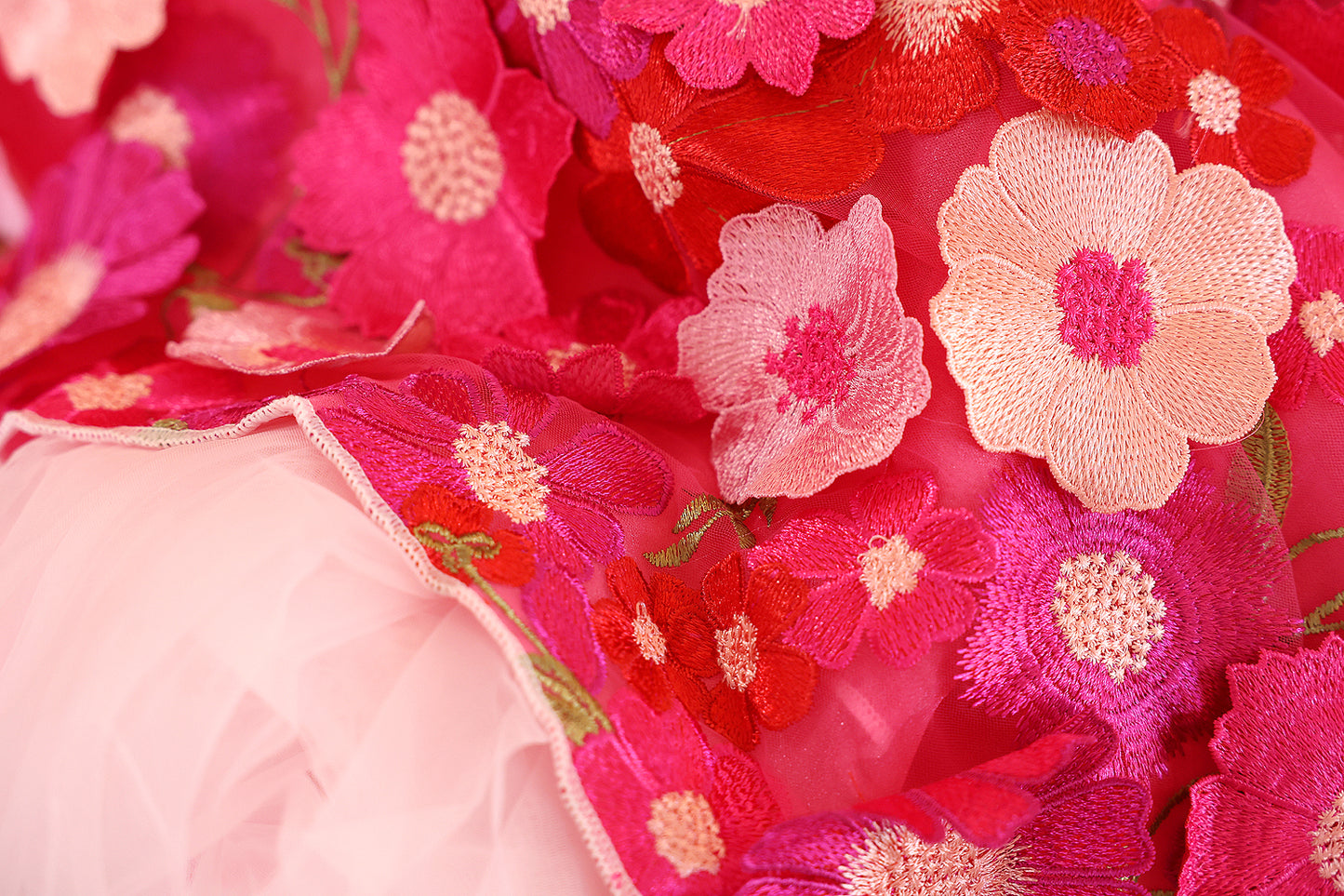 Handmade 3D Floral Embroidered Pet Gown – Hot-Pink Princess Train Dress