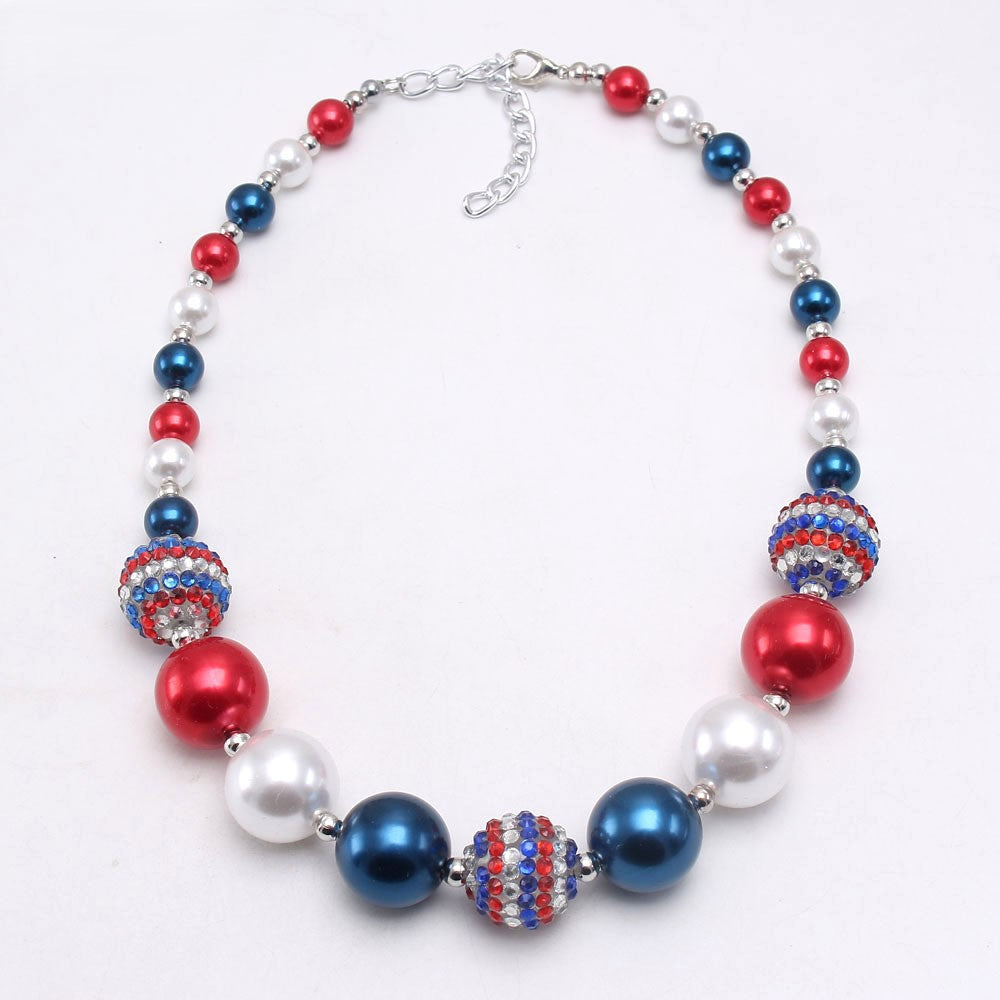 Red white and navy pearl-look sparkle acrylic bead dog necklace
