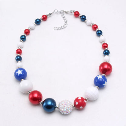 Mixed patriotic dog necklace with star polka dot faceted and sparkle beads