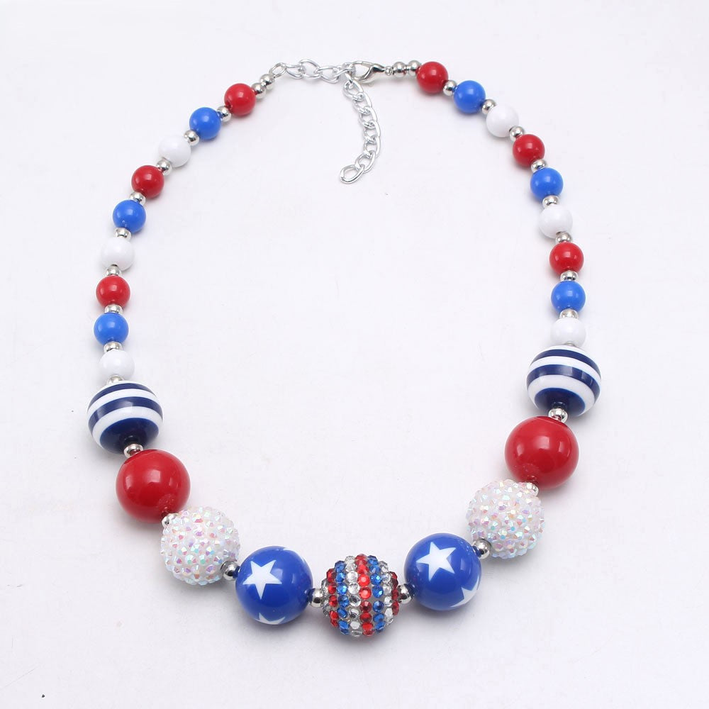 Red white and blue stars and stripes acrylic beaded dog necklace