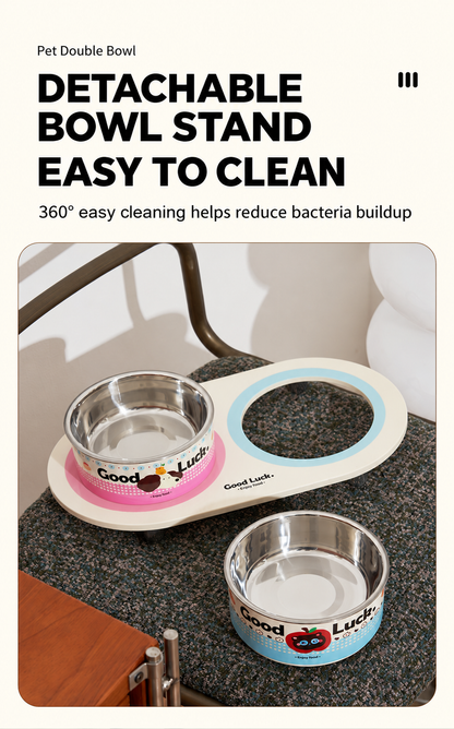 Good Luck elevated double pet bowl with one removable stainless steel insert