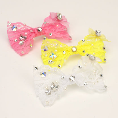 Pet Accessories Lace Rhinestone Bow Hair Clip headwear