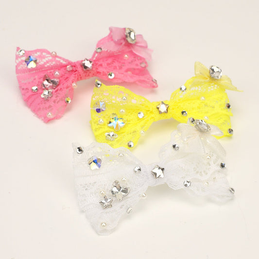 Pet Accessories Lace Rhinestone Bow Hair Clip headwear