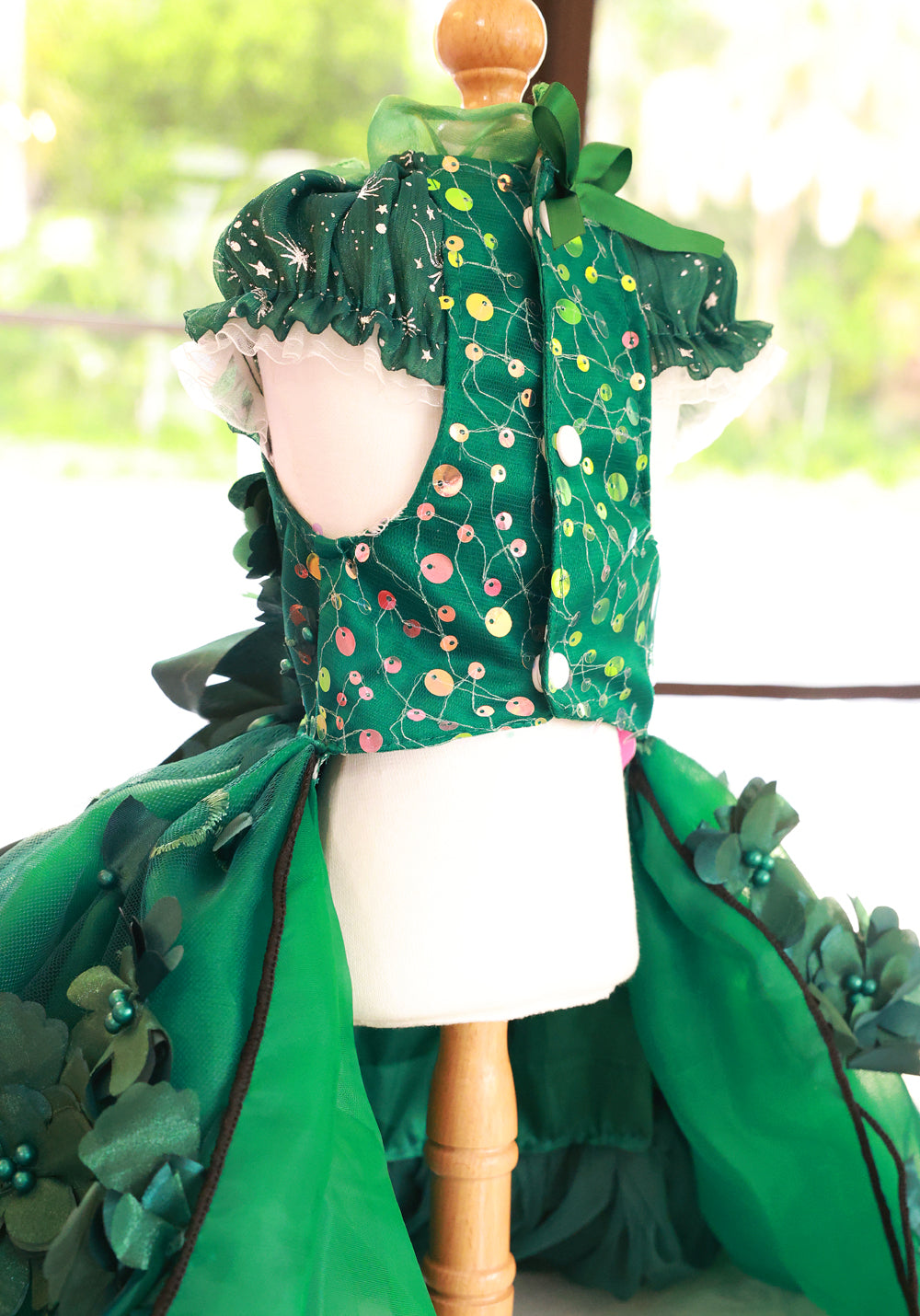 emerald green dog dress EMERALD GREEN OFF SHOULDER SAREE DRESS FOR DOGS AND CATS main image 0