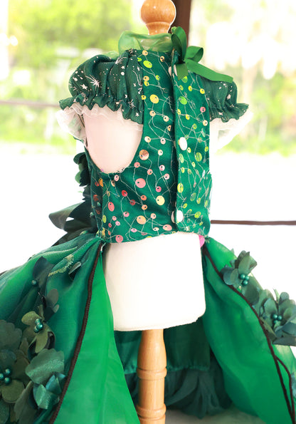 Emerald Green Floral Pet Gown | Luxury Dog Dress for Weddings & Special Occasions