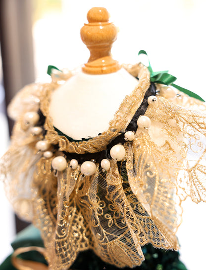 Dog Dress Green Velvet Emerald Pearl