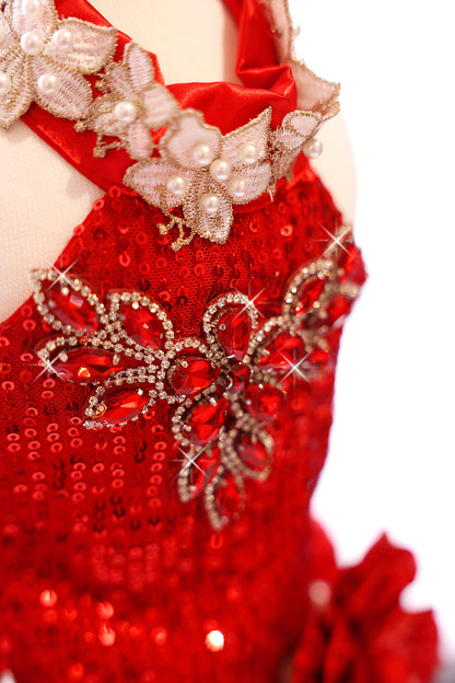 Handmade Luxury Red Sequin Dog Dress – Elegant Pet Party Dress with Pearl Lace