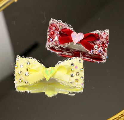 Pet Accessories Lace Bow Hair Clip with Heart Crystal Headwear