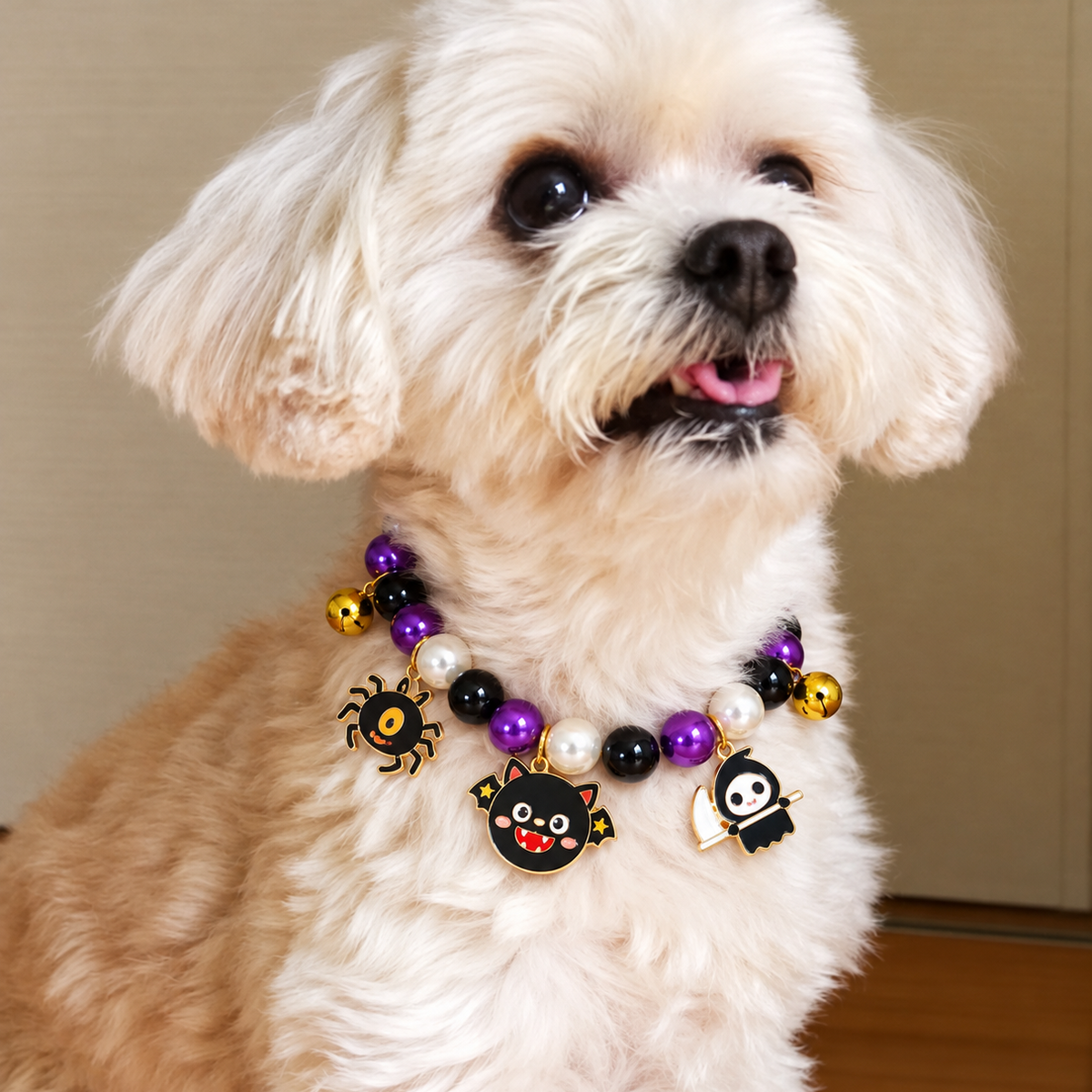 Halloween Bat and Spider Pet Bead Necklace