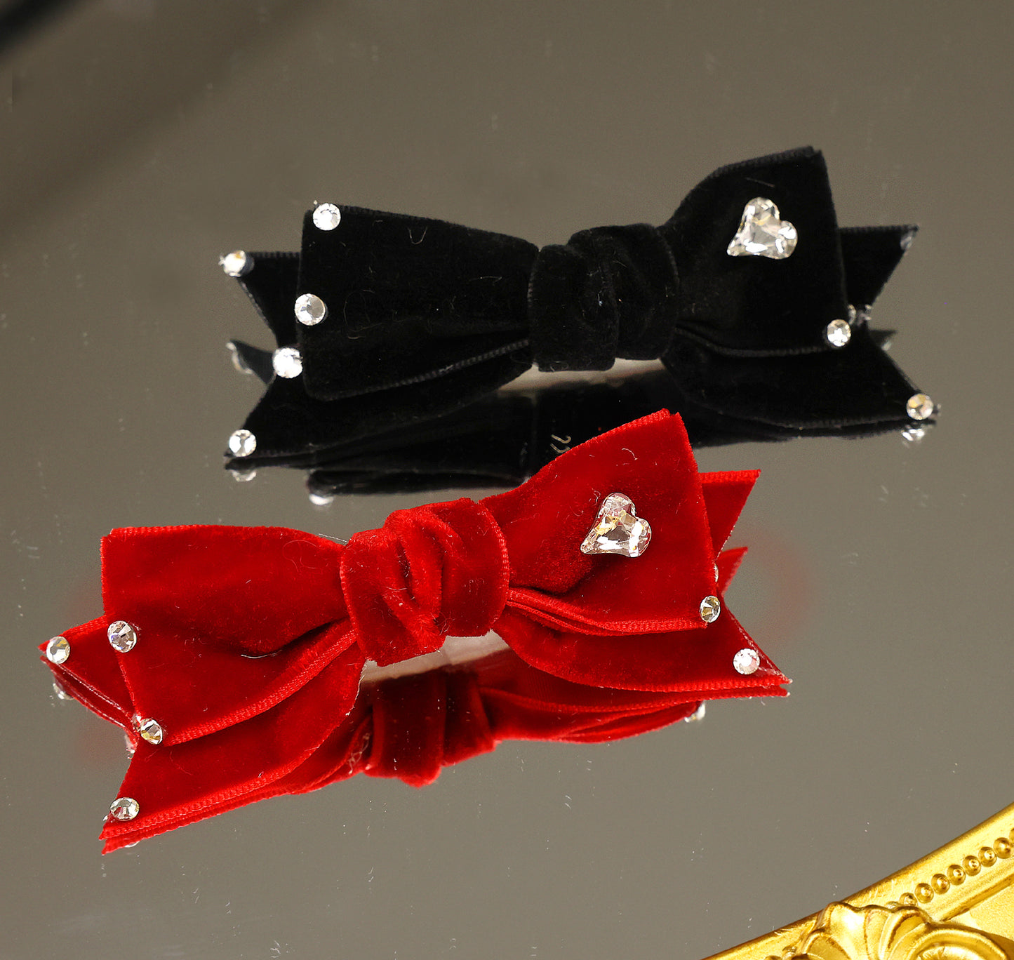 Pet Accessories Velvet Bow Hair Clip with Rhinestone Heart headwear