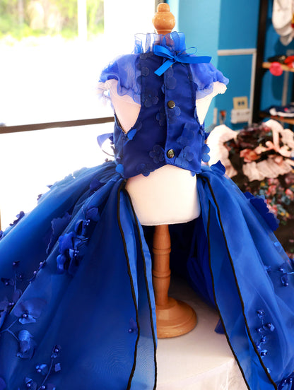 Royal Blue 3D Floral Ball Gown Dog Dress