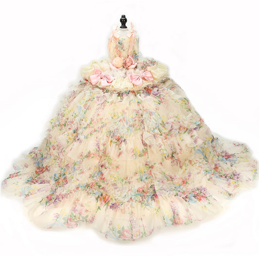 Floral Princess Dog Dress Ball Gown Trailing
