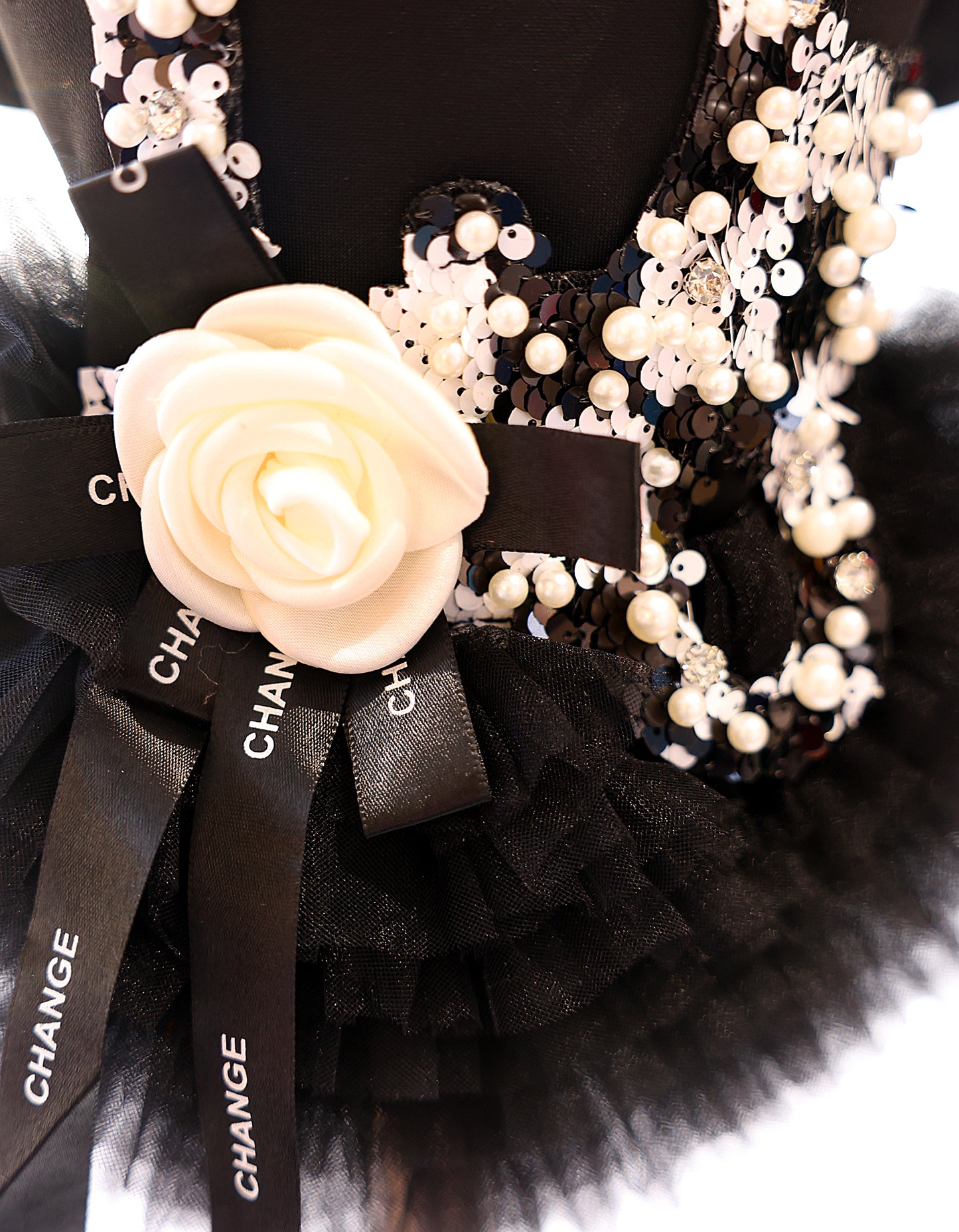 Black Pearl Sequin Pet Tutu Dress with 3D Flower - Formal Party Look