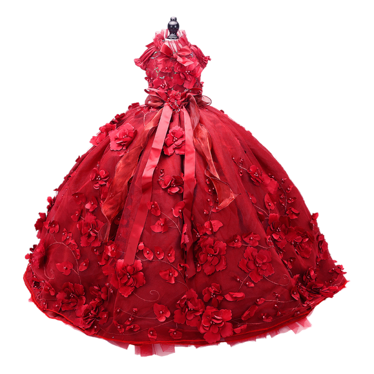 Luxury Burgundy Floral Dog Wedding Dress Handmade Princess Ball Gown with 3D Flowers and Sequined Embroidery