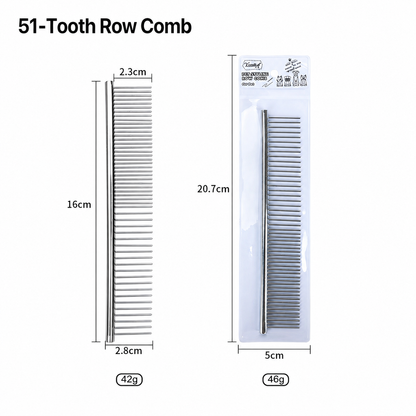 51 tooth stainless steel row comb size chart for pet grooming