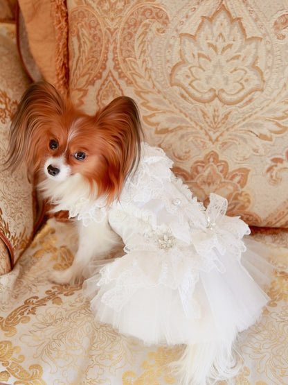 Handcraft White Lace Vintage Dog Wedding Dress Pet Bridal Outfit