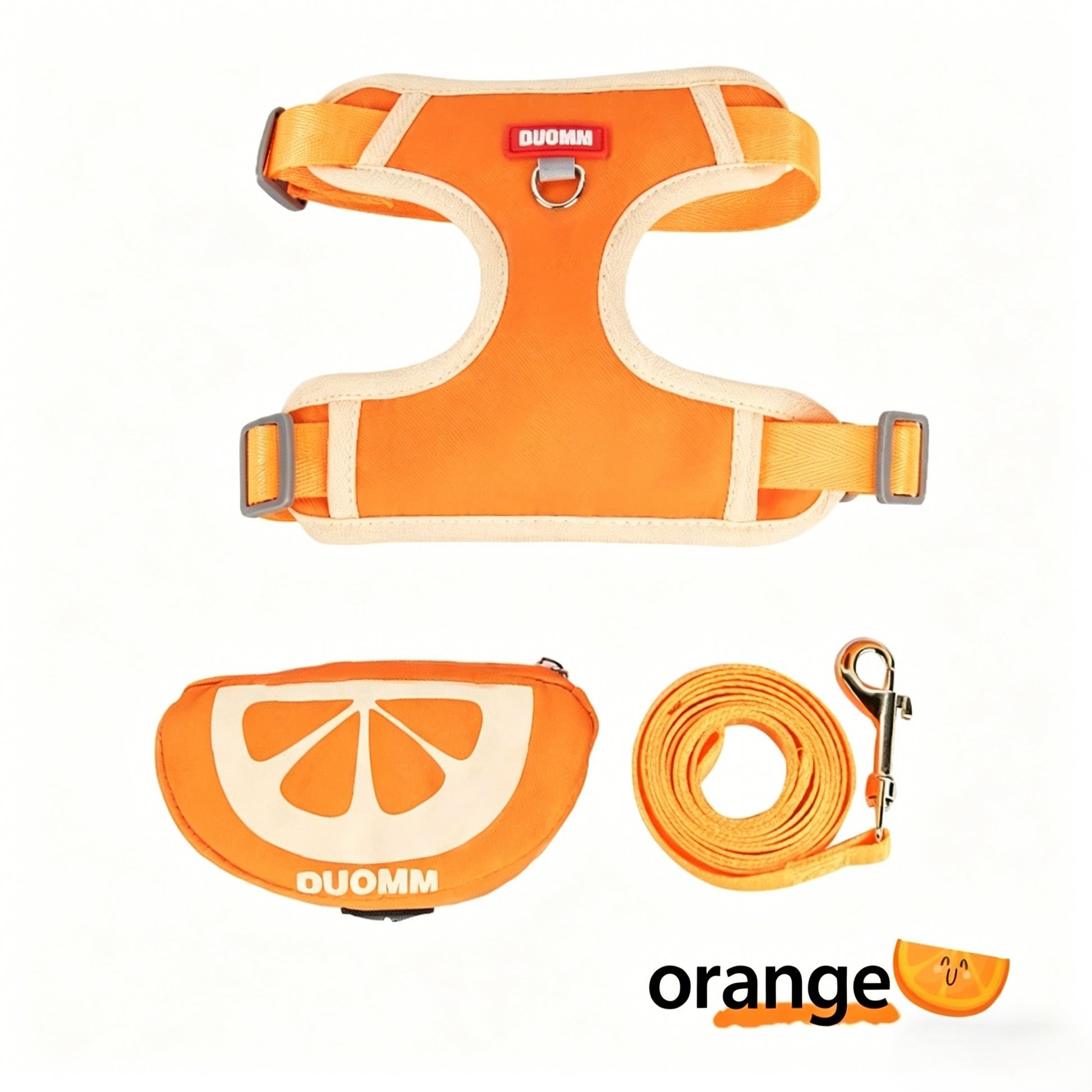 orange dog harness and leash set