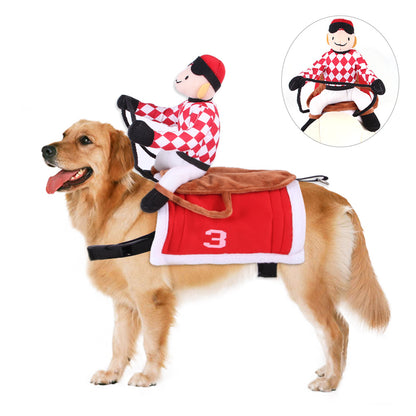 Dog Rider Costume with Adjustable Straps & Plush Saddle