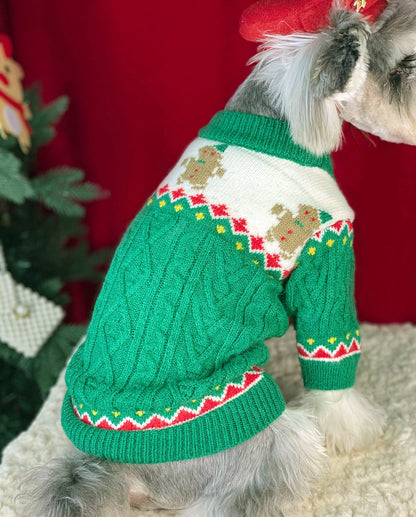 Christmas Dog Sweater  Cozy Knitted Holiday Pet Jumper Pullover with Gingerbread Design Warm Winter Apparel