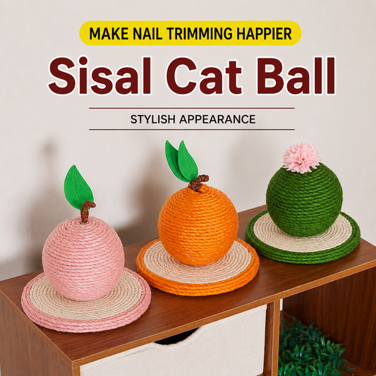 Fruit shaped sisal cat scratching ball with scratch pad base for indoor cats