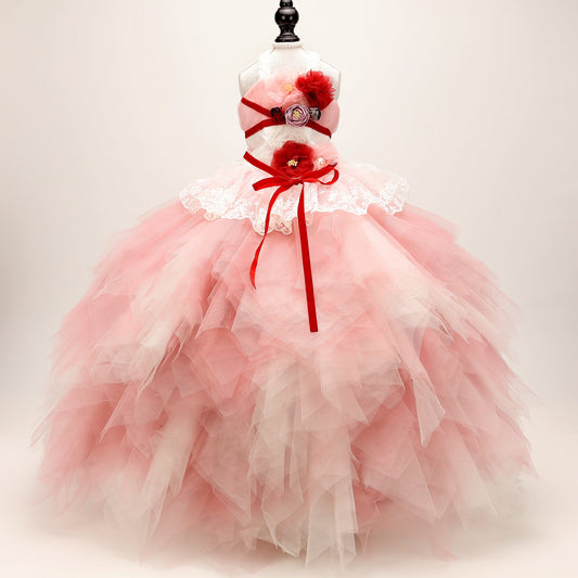 Pink Rose Princess Ball Gown For Dog & Cats