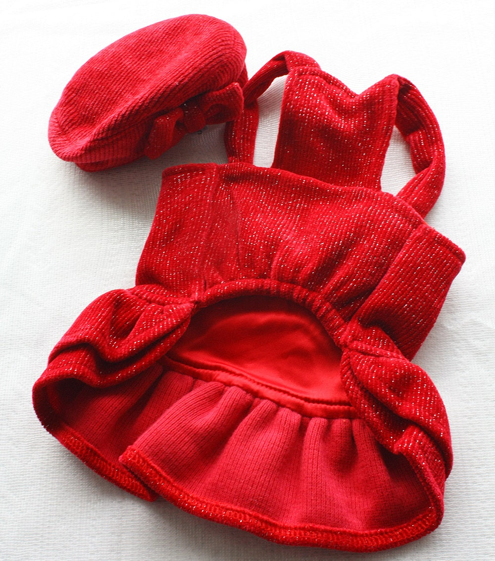 Red Dog Dress with Matching Hat Elegant Holiday Outfit for Small Pets