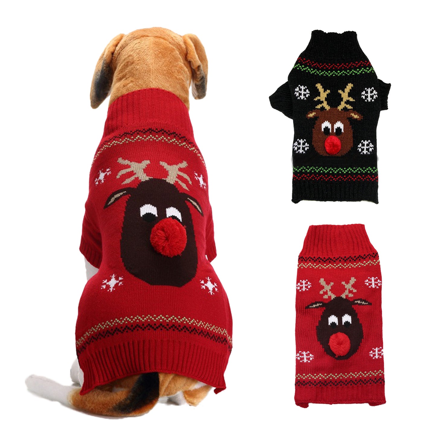 Dog & Cat Reindeer Sweater • Knit with 3D Pom Nose