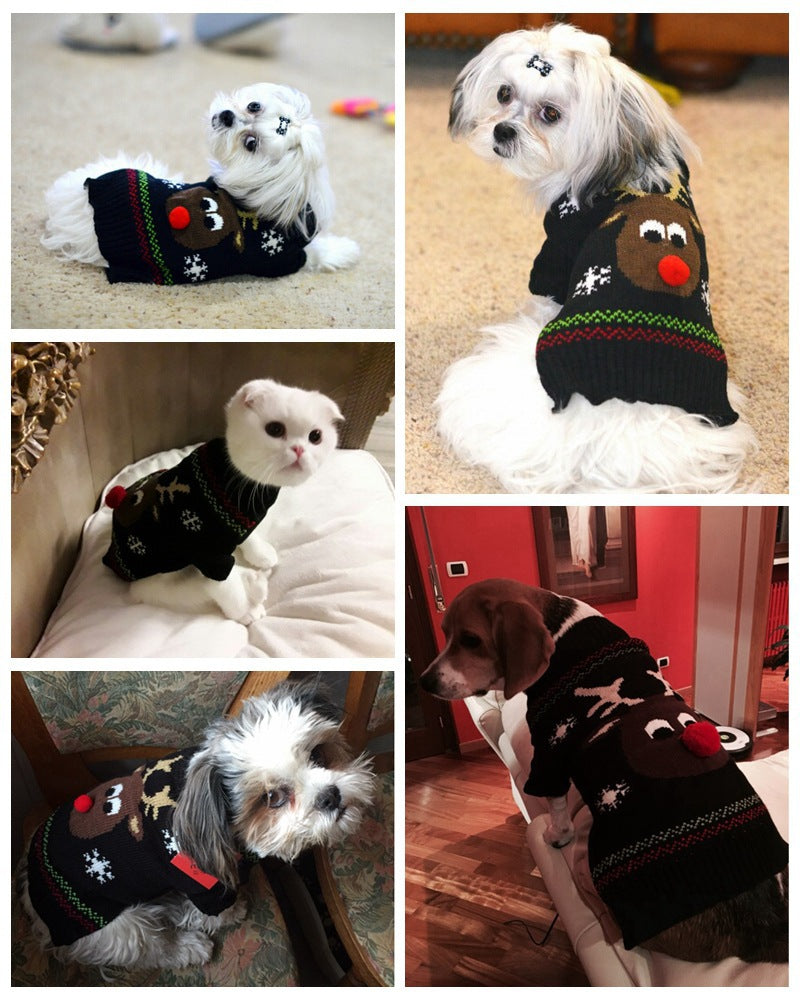 Dog & Cat Reindeer Sweater • Knit with 3D Pom Nose