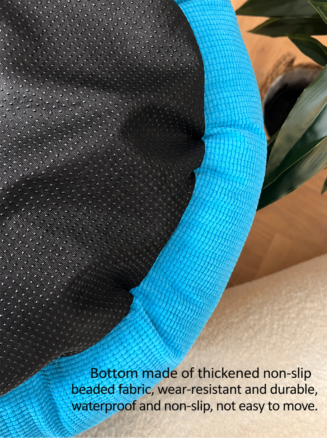 Monster Face Round Bolster Cat Bed - black non-slip bottom close-up - image 8