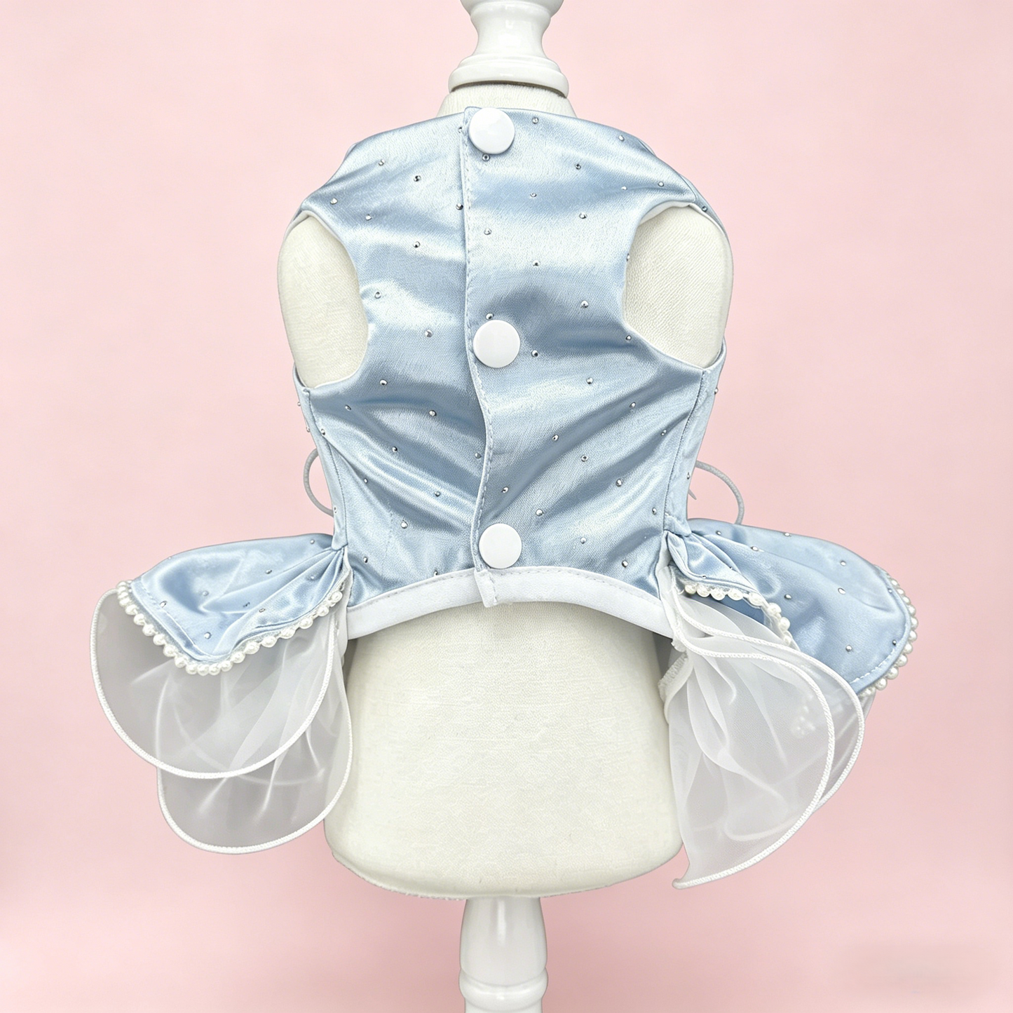 Luxury Blue Satin Dog Dress for Wedding Party | Small Dog Princess Outfit