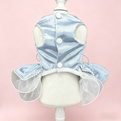 Luxury Blue Satin Dog Dress for Wedding Party | Small Dog Princess Outfit
