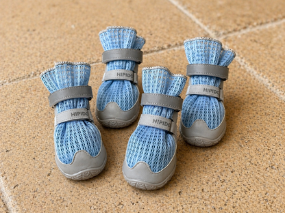 blue breathable dog boots adjustable velcro strap