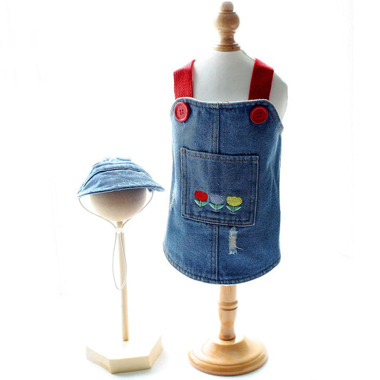 Denim Dog Overalls with Matching Hat - Adorable and Comfortable Pet Outfit