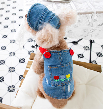 Denim Dog Overalls with Matching Hat - Adorable and Comfortable Pet Outfit