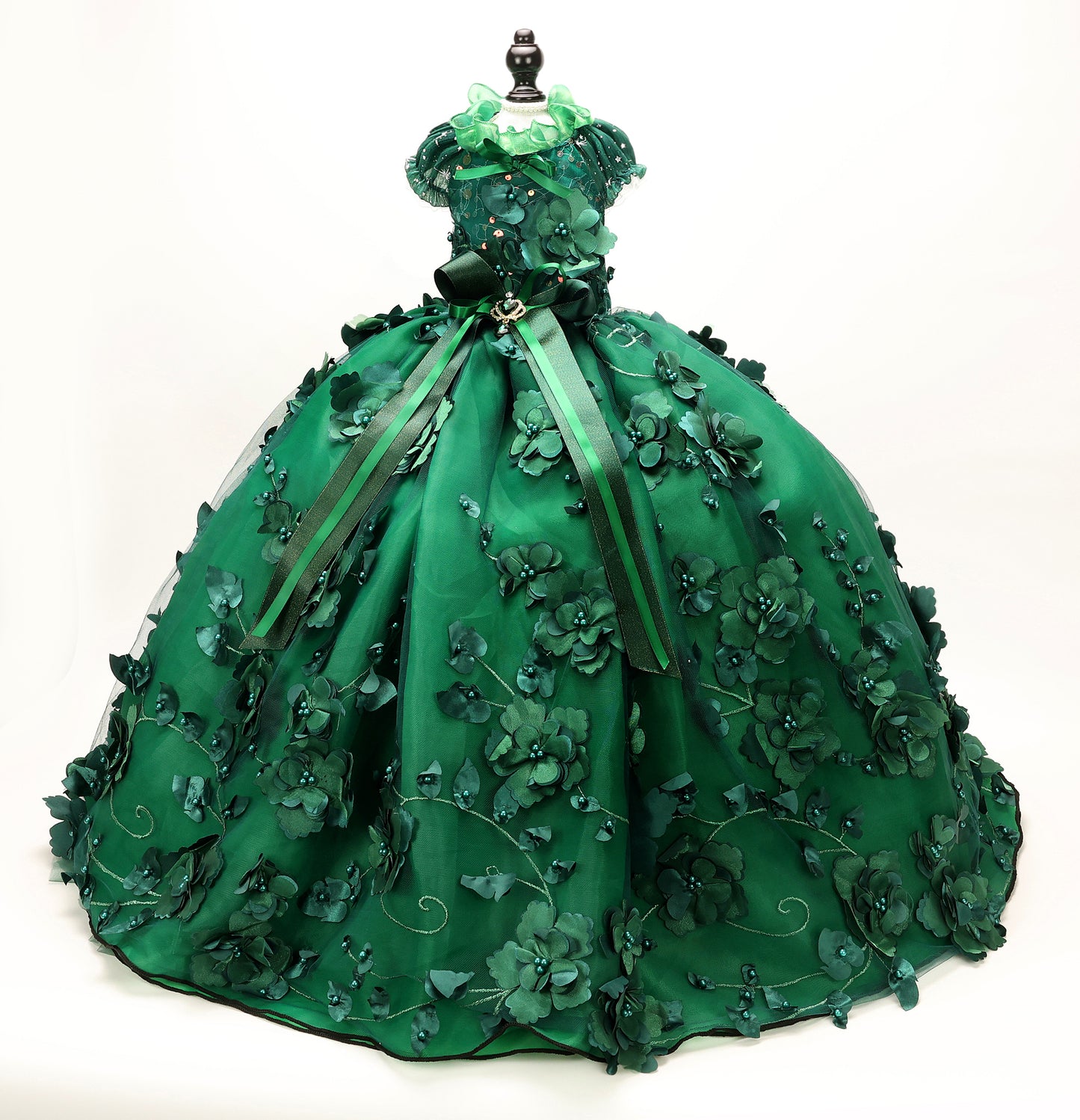Emerald Green Floral Pet Gown | Luxury Dog Dress for Weddings & Special Occasions