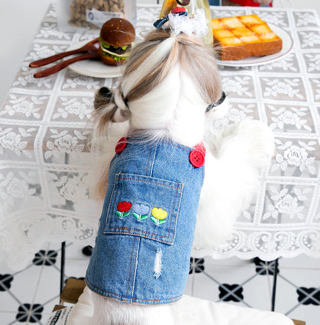 Denim Dog Overalls with Matching Hat - Adorable and Comfortable Pet Outfit