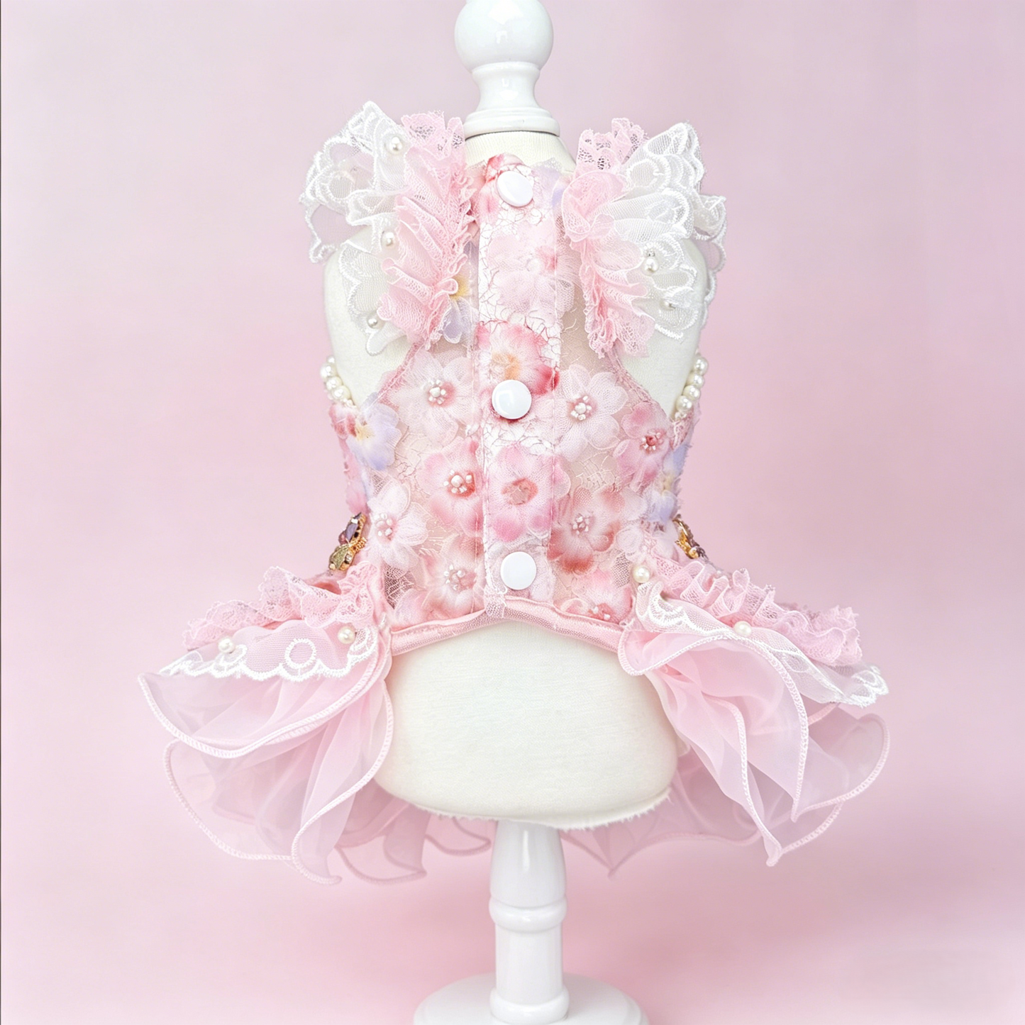Luxury Pink Floral Dog Dress – Pearl Lace Princess Pet Dress Pink Blossom Princess