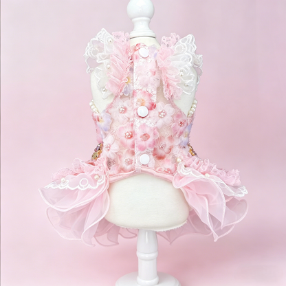 Luxury Pink Floral Dog Dress – Pearl Lace Princess Pet Dress Pink Blossom Princess