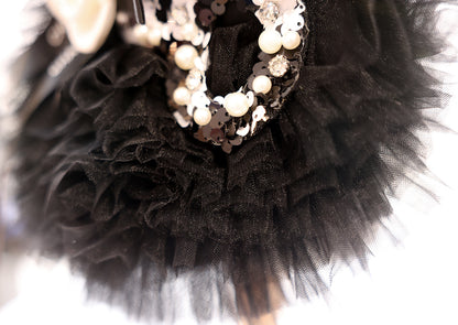 Black Pearl Sequin Pet Tutu Dress with 3D Flower - Formal Party Look