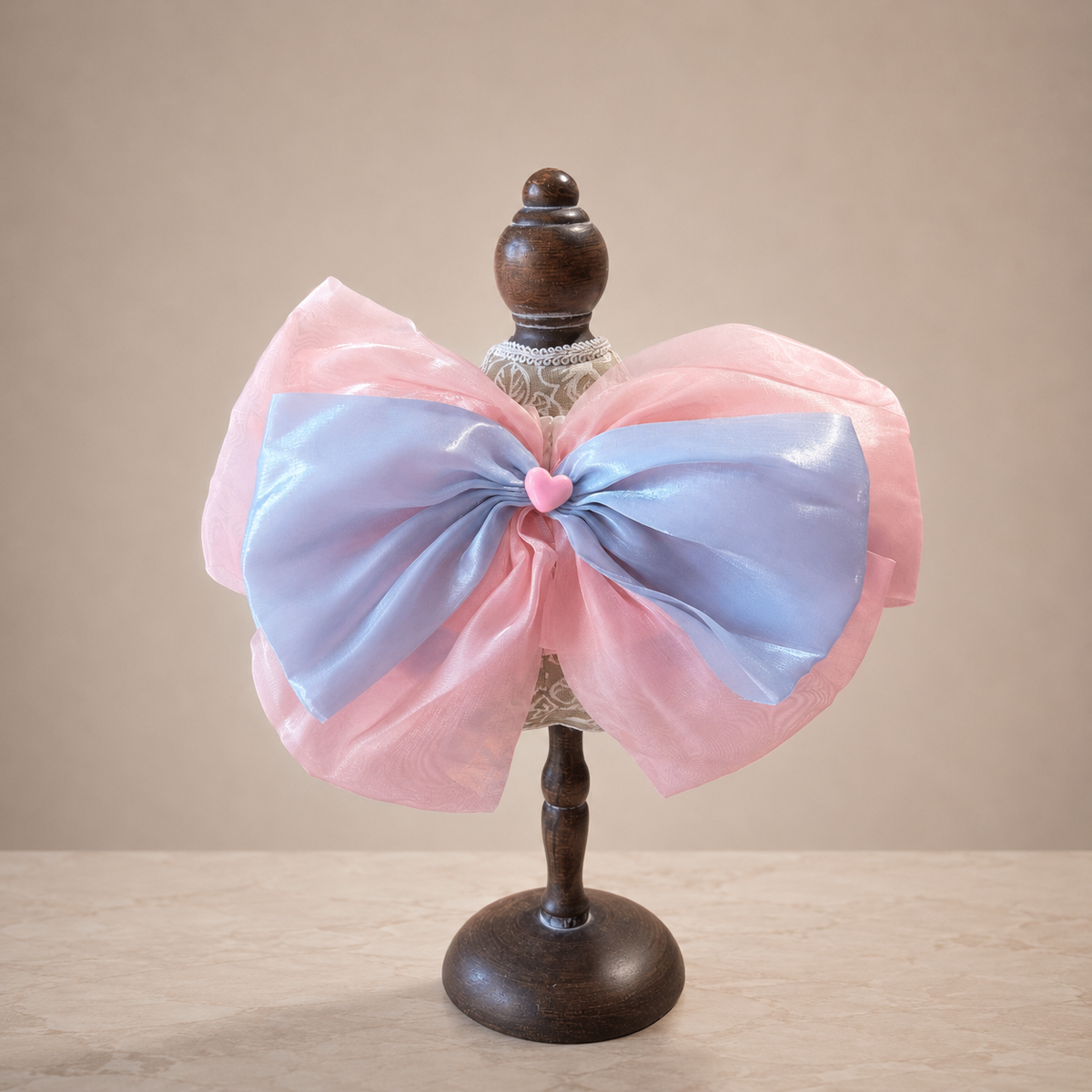 Pink Blue Floral Satin Lace Pet Bib Collar - large pink blue back bow